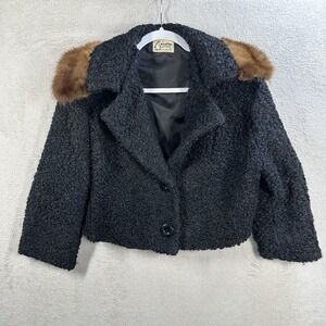 A Winter Product Black Cropped Jacket Size L Fur Collar Vintage Short Textured